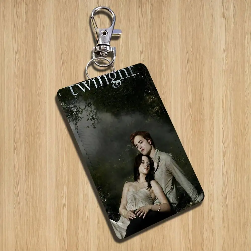 classic Twilight Saga Edward Rectangle ID Card Case Keychain Access Card Bag Key Tag Ring Leather Card Holder Key Ring Access