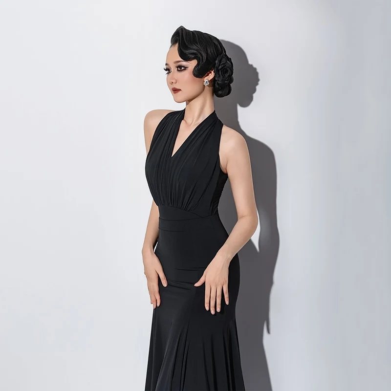 

2025 New Ballroom Dance Competition Clothing Women Hanging Neck Jumpsuit Skirt Suit Waltz Modern Dance Performance Dress DN21839