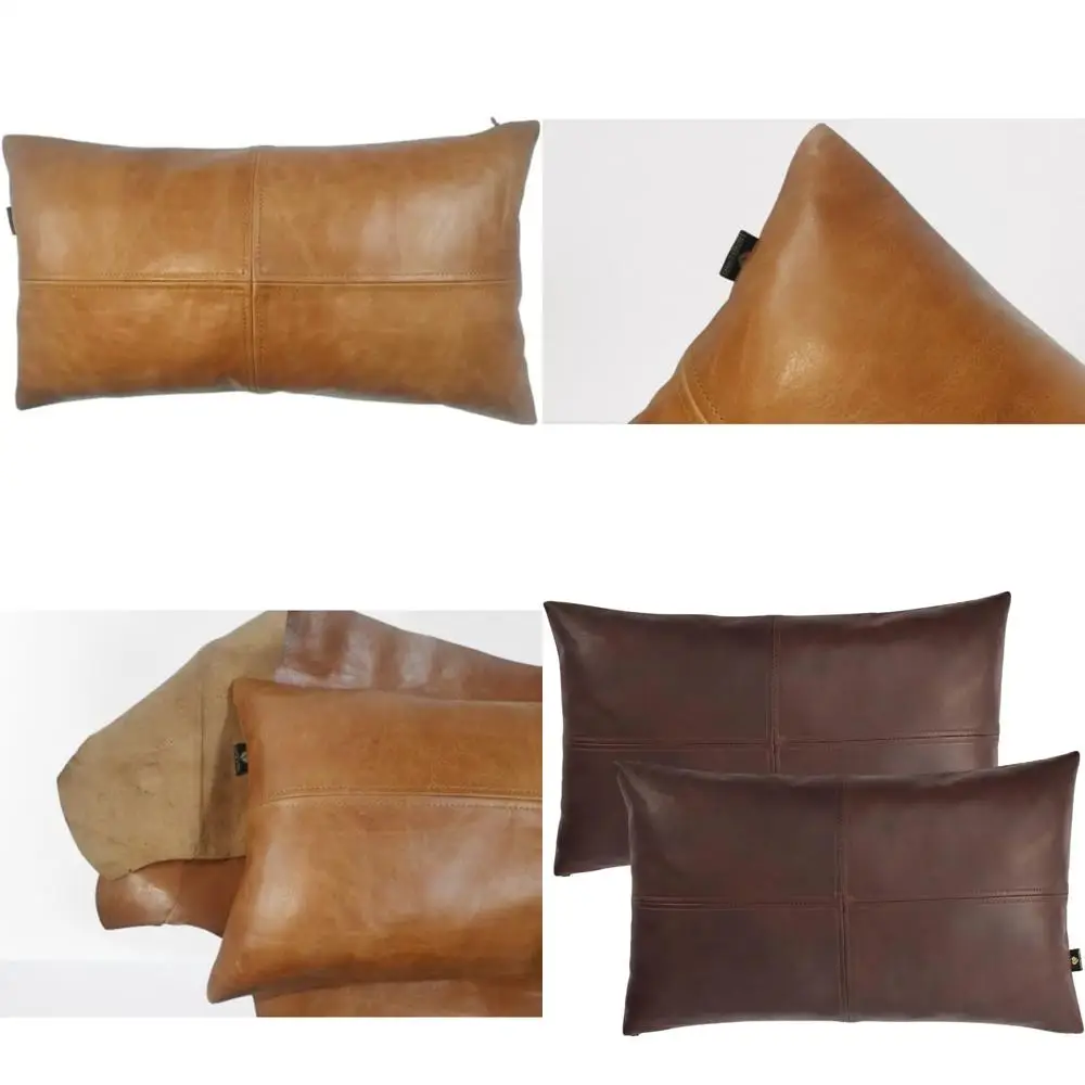 

100% Lambskin Leather Pillow Cover - Sofa Cushion Case - Decorative Throw Covers for Living Room & Bedroom, Li