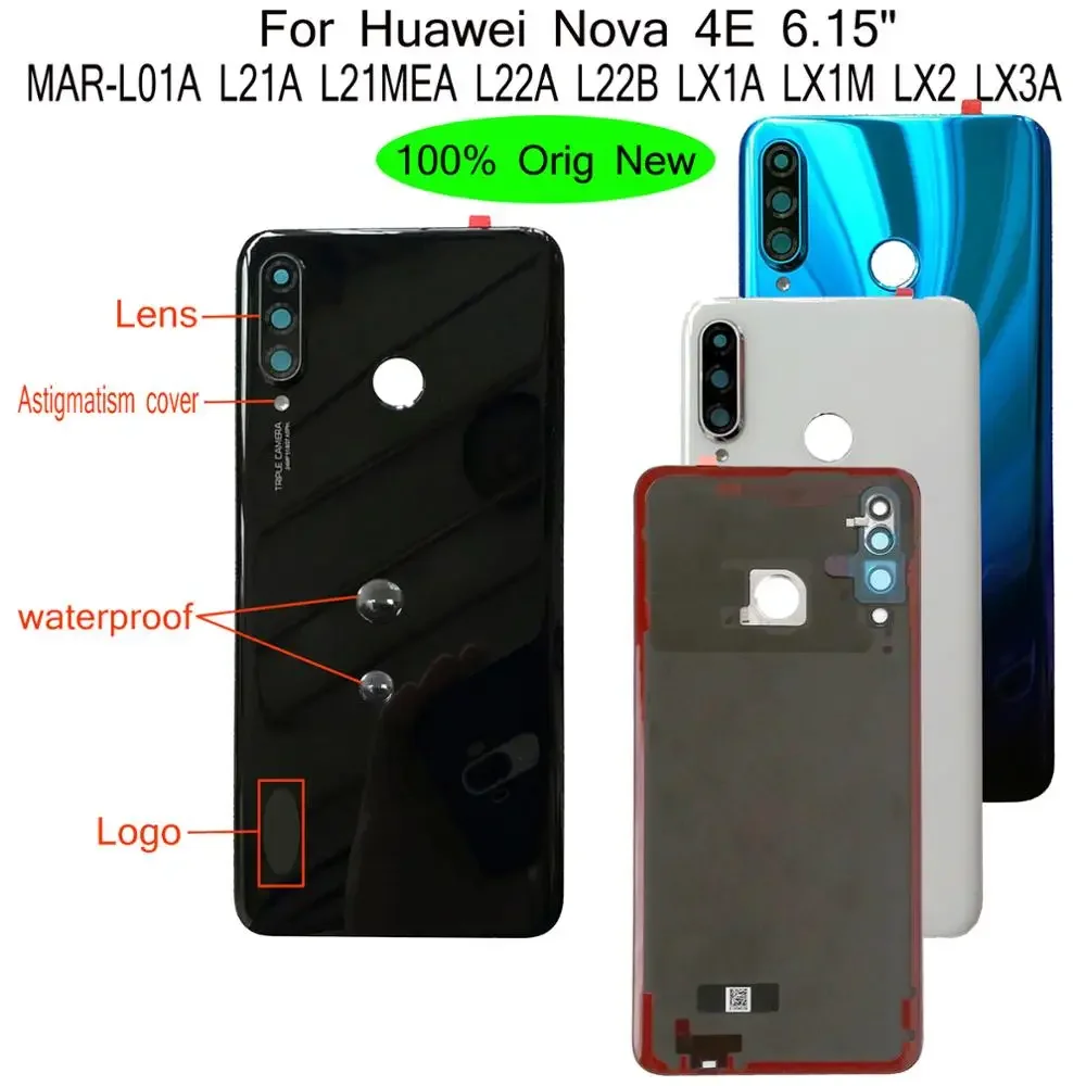 

100% оригинальная новинка 6,15 дюйма для Huawei Nova 4E MAR-LX1M LX2 LX3A задняя крышка корпуса батарейного отсека