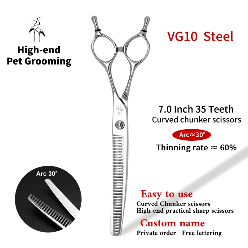 

Crane VG10 Steel High-end 7 Inch Curved Chunker Scissors Taiwan Big Arc Curved Thinning Scissors Pet Dog Groomer Thinner Tools