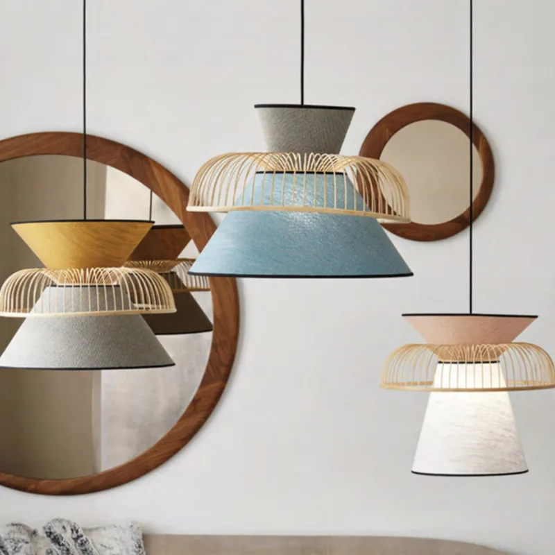 

Mekko Suspended Lights Japanese Fabric bamboo pendant light Modern Minimalist LED e27 design Decor kitchen pendant lighting