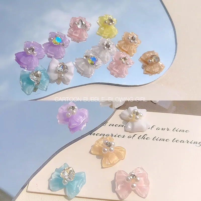 10 Uds. De dijes para decoración de uñas con lazo transparente de hielo 3D, cinta de 14x13mm, pajarita, corazón, diamantes de imitación, piezas para uñas, bonito lazo de resina, accesorios para uñas