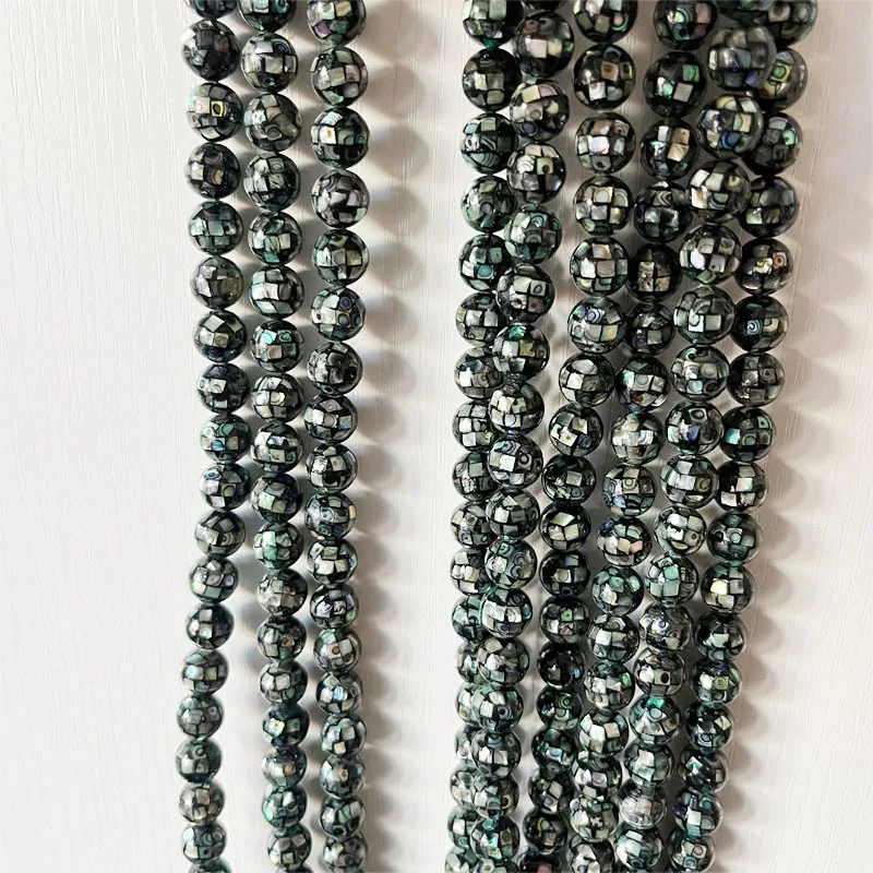 Rare 10MM Natural Mosaic Abalone Shell Stone Loose Beads For Raw Genuine Mineral Jewelry Necklace Bracelet Making Design