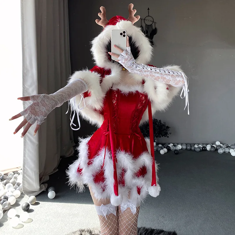 عبر الحدود Cisas orm مجموعة S Claus زي المرأة Ele ثوب مسائي Cisas موضوع الاسمية ارتداء مادة البولي يوريثان