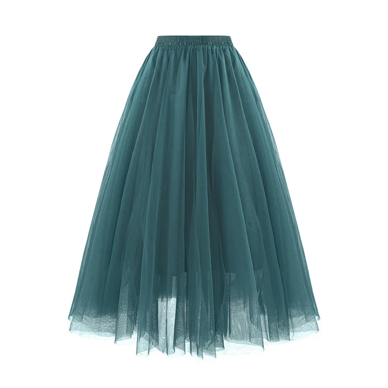 Yellow Long Maxi Tulle Skirt Spring Summer for Women Elastic Waist Pleated Skirt Women Mesh Floor-Length Long Tutu Skirt Lady