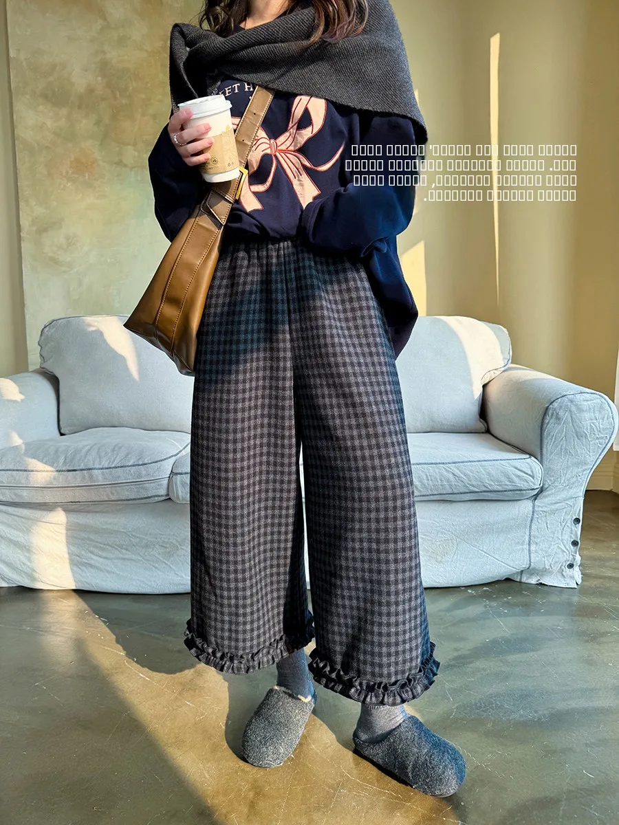 

Шерстяные брюки с эффектом похудения, в ретро-стиле, с широкими штанинами и оборками по низу, повседневные, для женщин, от Annforest