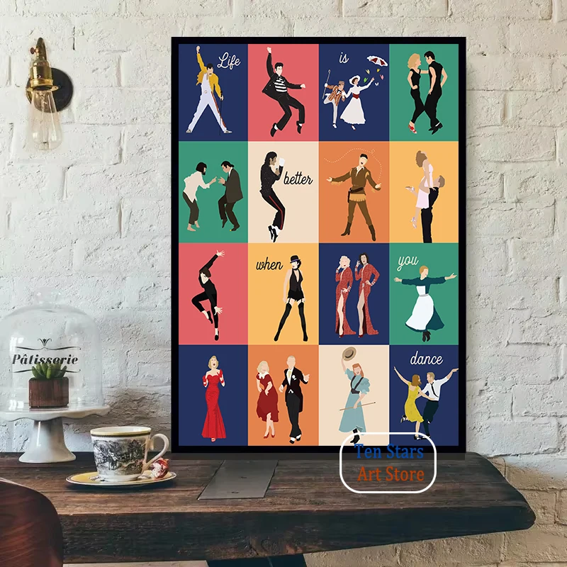 Pop Art Illustration Dancing Movies Music Dance Classic Culture Dancing Art Poster Canvas Painting Wall Pictures Home Room Decor