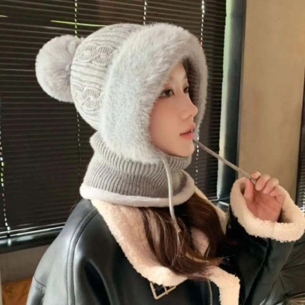 

Balaclava Hat Soft Scarf And Hat Set Elastic 2 in 1 Knitted Hat Set Thicken Warm Plush Hooded Thermal Cap Keep Warm