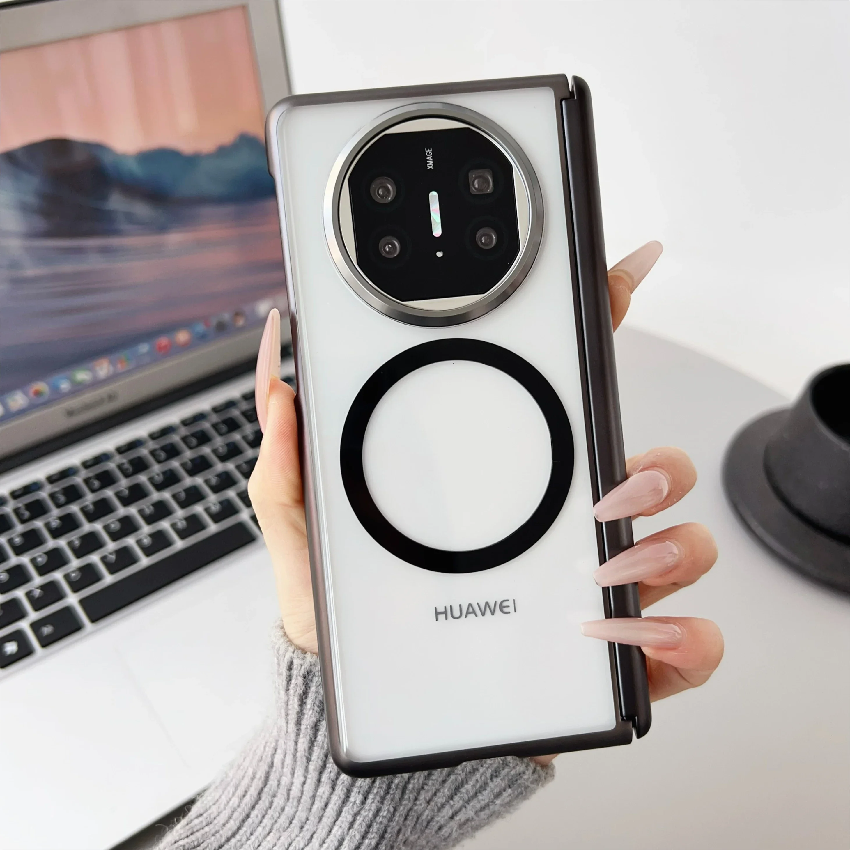 

Transparent For Huawei Mate X6 X5 Magsafe Case Electroplated Folding Hinge Magnetic Suction Wireless Charging Hard Cover No Film