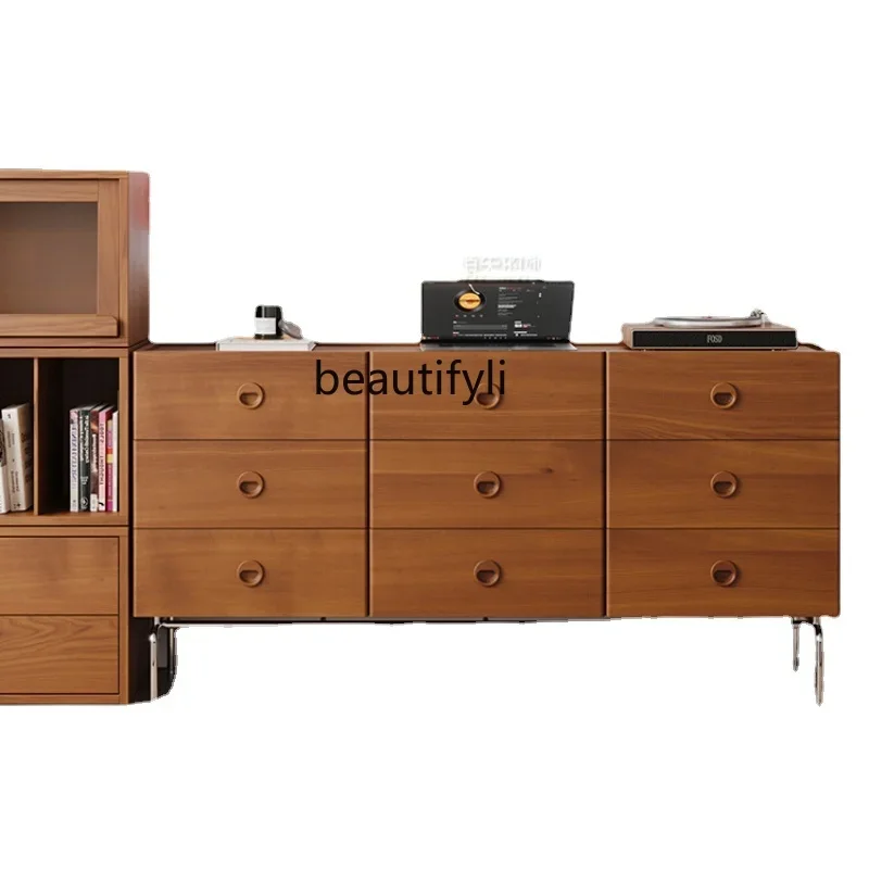 

S Nordic Solid Wood Storage Chest of Drawers Simple Living Room Side Cabinet Bedroom Tailstock Drawer Storage Cabinet