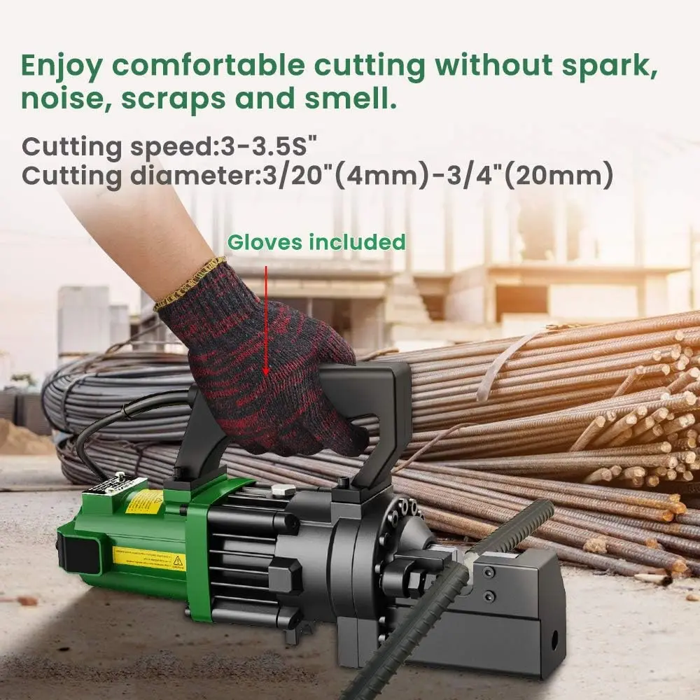 1250W Electric Hydraulic Rebar Cutter, Cutting up to 3/4 Inch 4-20mm #6 Rebar, with Replaceable Jaw Blades, Cutting Speed 3-3.5S