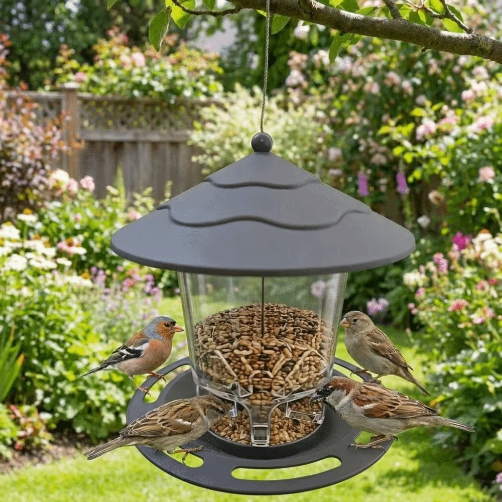 

Gazebo Style Hanging Wild Bird Feeder Large Capacity Waterproof Bird Food Container Multifunctional with Hang Rope