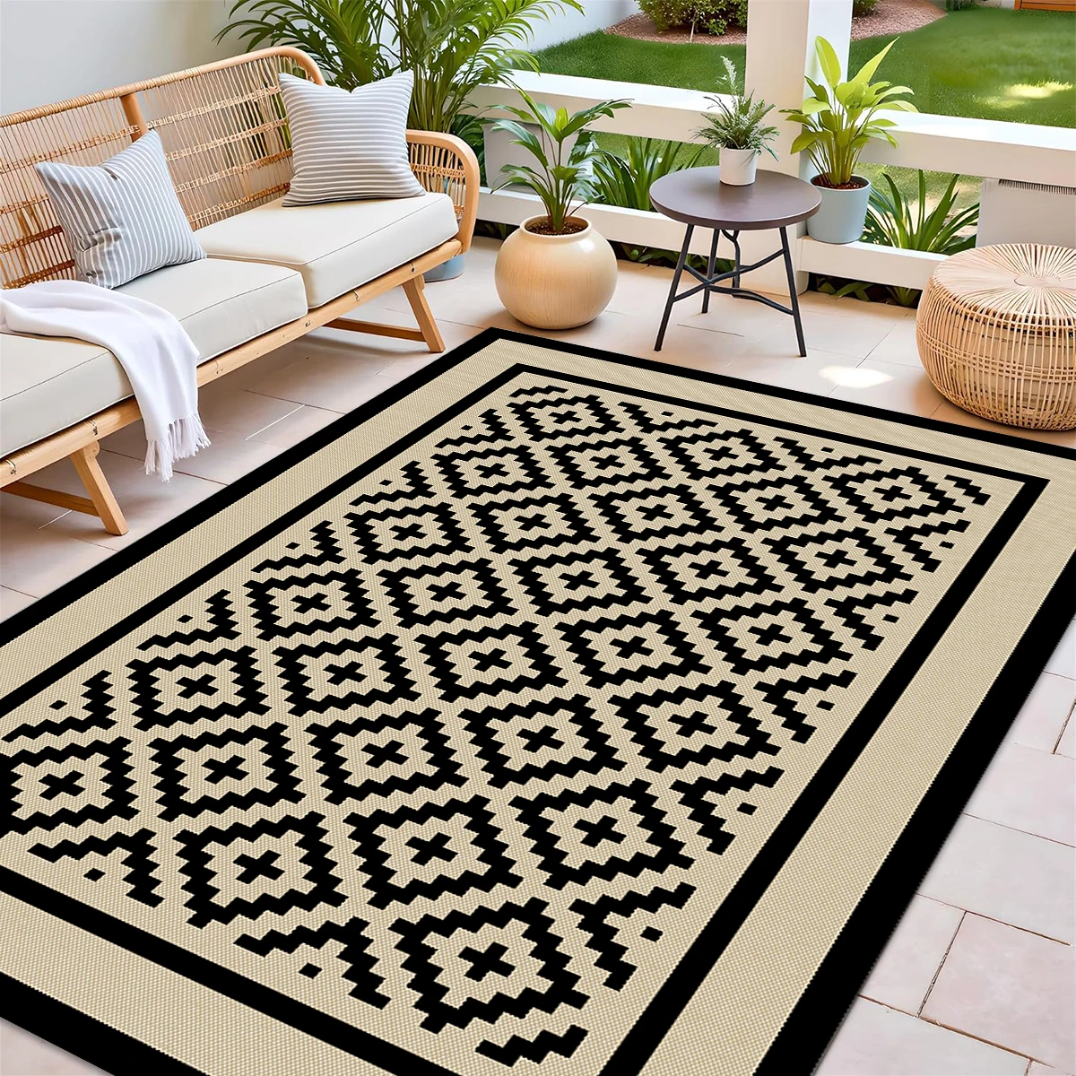 274*365 سنتيمتر أسود أبيض رمادي عكسها المحمولة مقاوم للماء السجاد منطقة في الهواء الطلق السجاد البلاستيك القش التخييم البساط نزهة الحصير #5