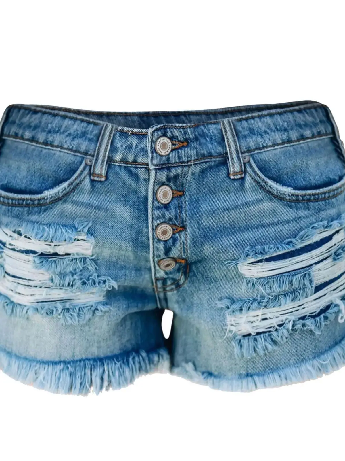 로우 웨이스트 태슬 데님 반바지 스트리트 스타일 찢어진 반바지 캐주얼 팬츠 로우 웨이스트 스트레이트 레그 폴리에스터 섬유 여름 반바지