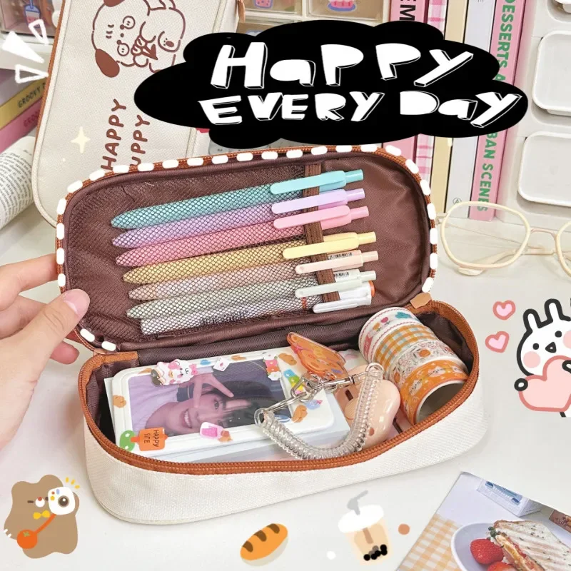 Canvas Large-capacity Pen Bag Aesthetic School Cases Kawaiii Stationery Pencil Pouch Kawaii Supplies Korean Organizer Pencilcase