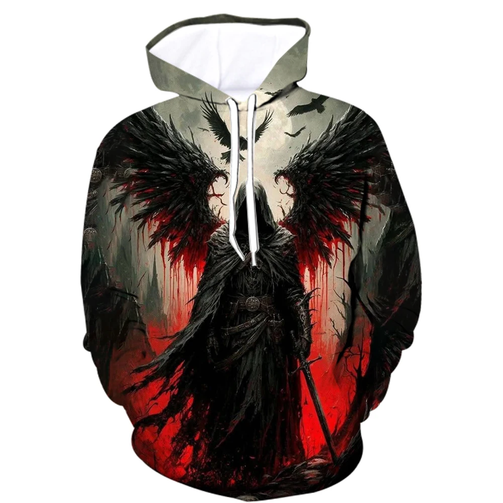

3D Print Gothic Horror Death God Pattern Hoodies Vintage Cool Hip Hop Street Style Hooded Clothes Autumn Winter Comfortable Tops
