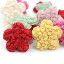 24Pcs 5cm Soft Furry Felt Flowers Padded Appliques for Crafts Hair Clip DIY Handmade Baby Headwear Decoration Accessories