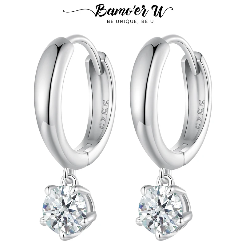 Bamoer U Moissanite Huggie Hoop Earrings 5 Prongs Water Drop Dangle Ear Buckle 925 Sterling Silver For Woman Wedding Jewelry