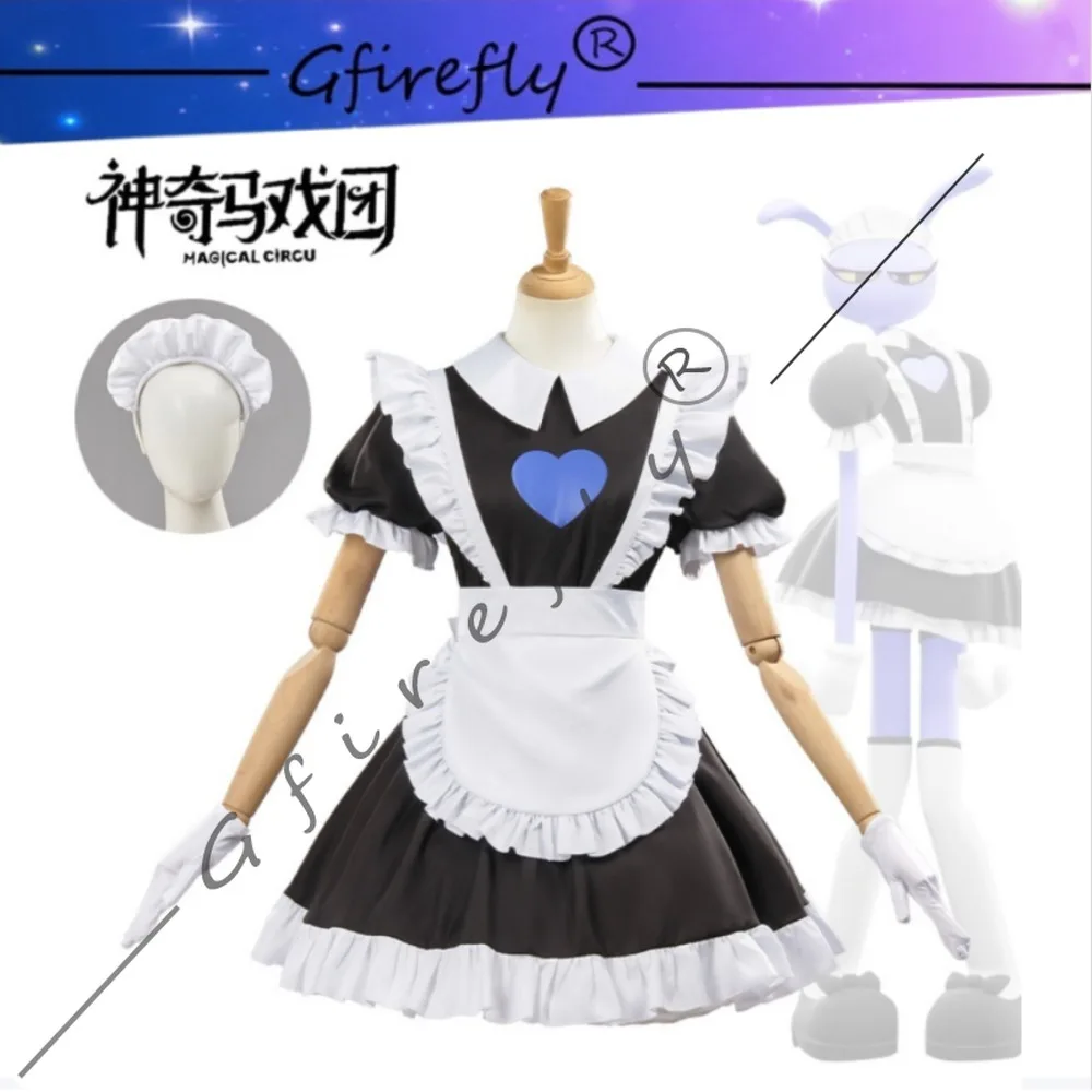 

The Amazing Digital Circus Jax Black White Maid Cosplay Costume Headband Accessories Full Set Women Clown Anime Halloween Outfit