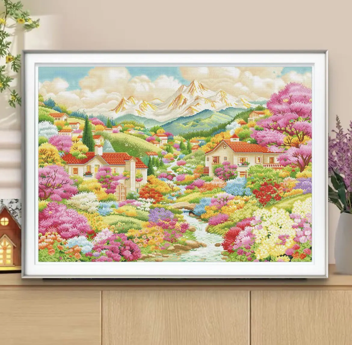 

9ct 120x85cm Countryside Flowers Embroidery DIY Printed Kits Cross Stitch Needlework Set Home Decor Crafts 65 Colors