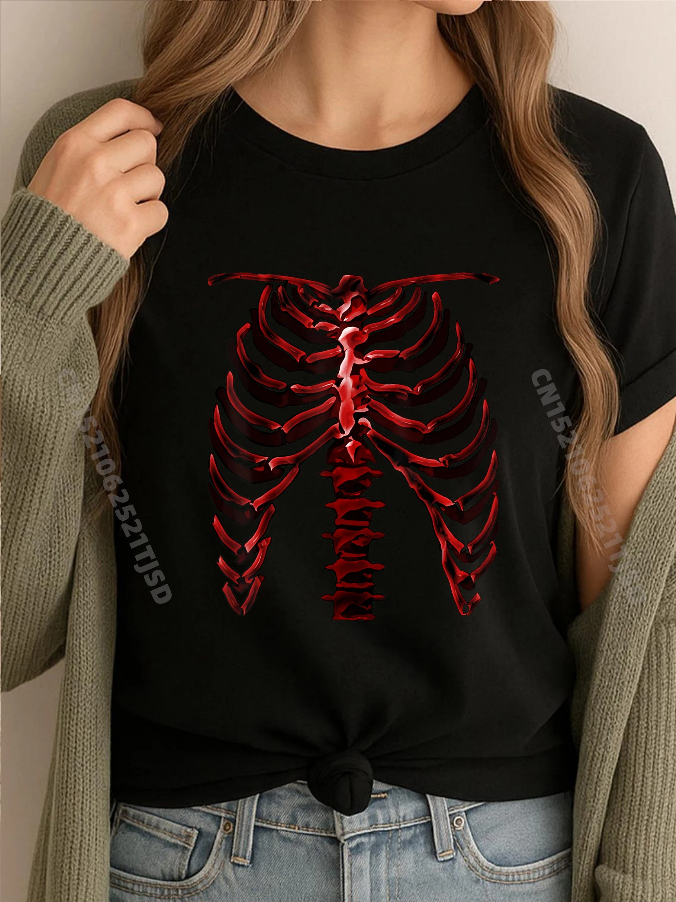 

Скелет Грудная клетка Крутая Хэллоуин434 Дизайнерская одежда Женская забавная рубашка Веганская