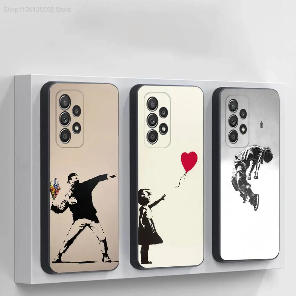 Casing Ponsel G-Graffiti Artist B-Banksy untuk Samsung S 25,24,23,22,30,21,10,9,Ultra,Plus,Lite,FE,4,5G Casing Lembut Hitam