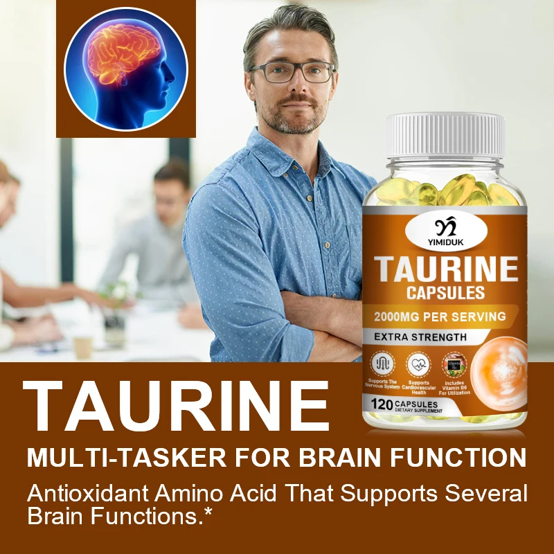 Taurine Capsules Supplements 1,000 mg, Double Strength, Nervous System Health, 120 Veg Capsules