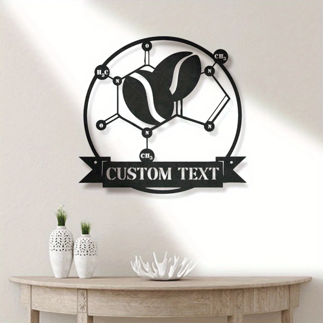 custom Caffeine Molecule Metal Wall Art - Custom Name Chemistry Biology Enthusiast Decor, Durable Kitchen Coffee Bar Patio Art.