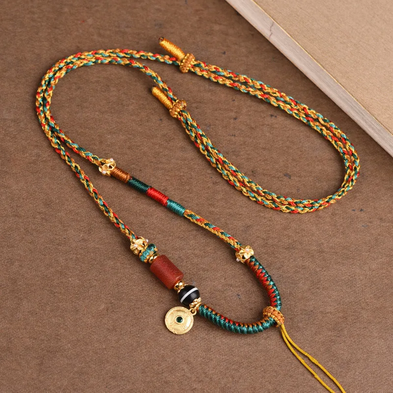 Tibetan-style Hand-woven Necklaces Beeswax Cultural Play Amulets Thangka Ropes Hand-woven Pendant Ropes Ethnic Style Ornaments