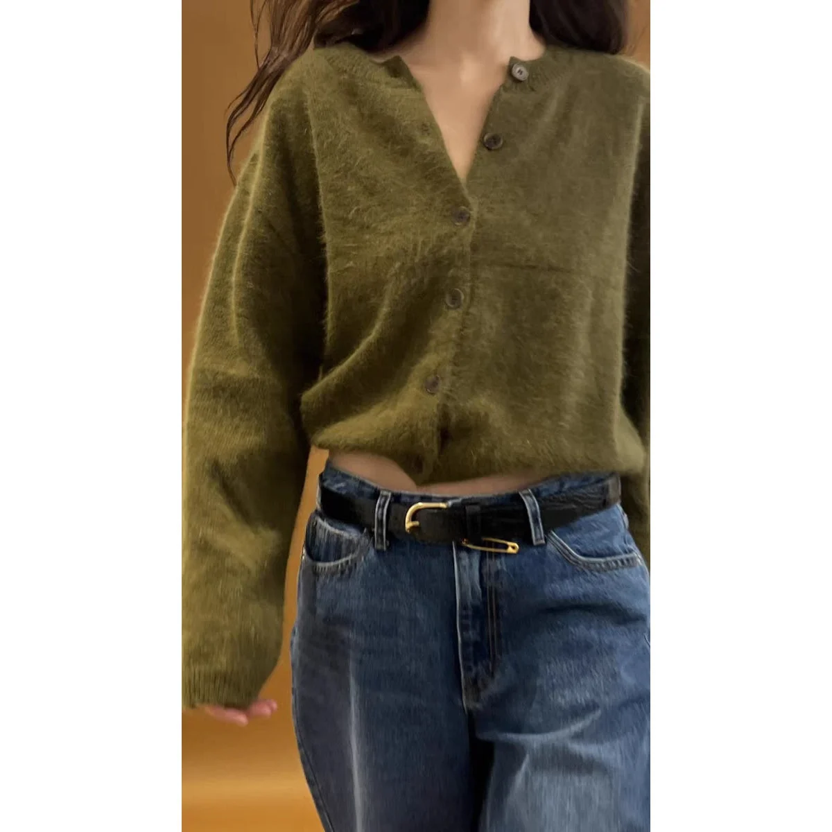 

Smoothood Vintage White Sweater round Ne Single Button Knitted Sweater Dongda Gate Production Regular Thin Wool Blend