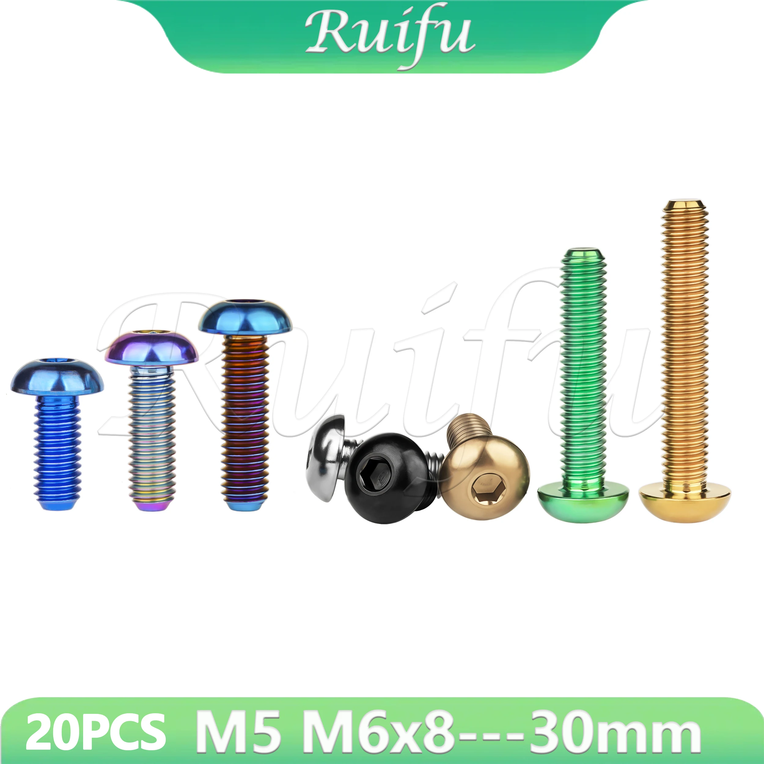 

Титановый болт Ruifu, 20 шт., M5 M6X8-30 мм, винт с шестигранной головкой и кнопкой для модели велосипеда, титановые крепления для модели самолета