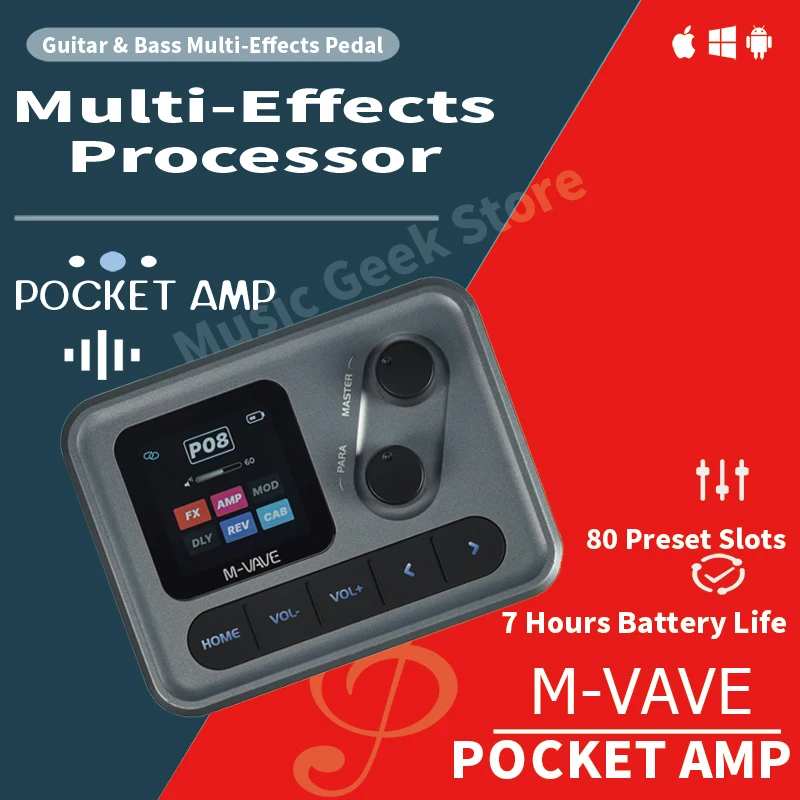 Audio Music Interface - M-VAVE Pocket AMP Gray Multi-Effects Processor,