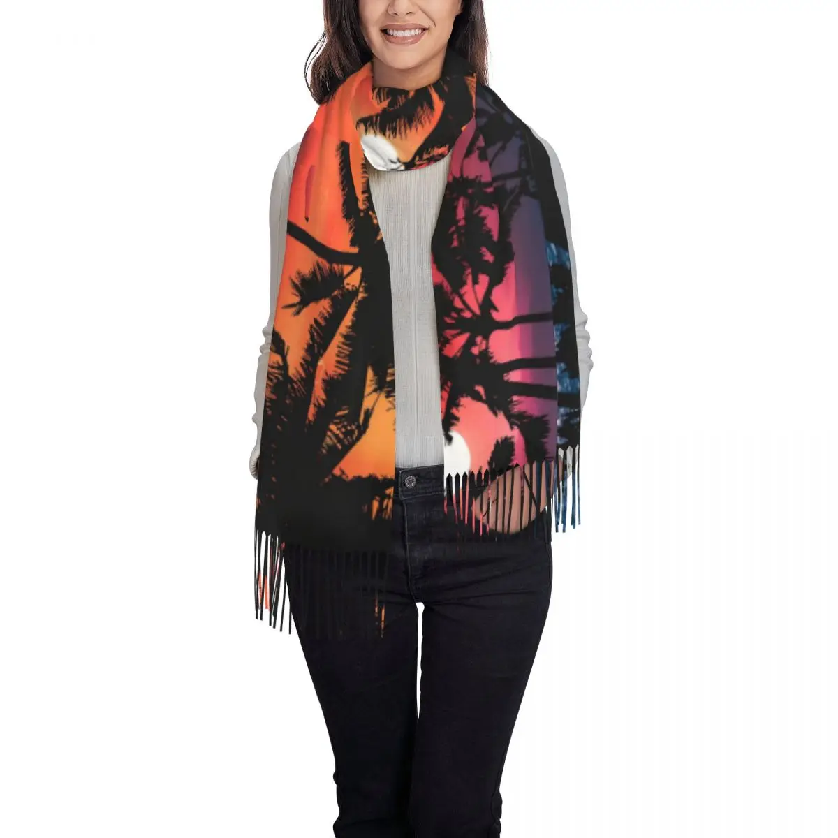 Warm Soft Scarf Winter Summer Palm Trees Shawls and Wraps Tropical Sunset Graphic Bandana Womens y2k Cool Headwear Scarves