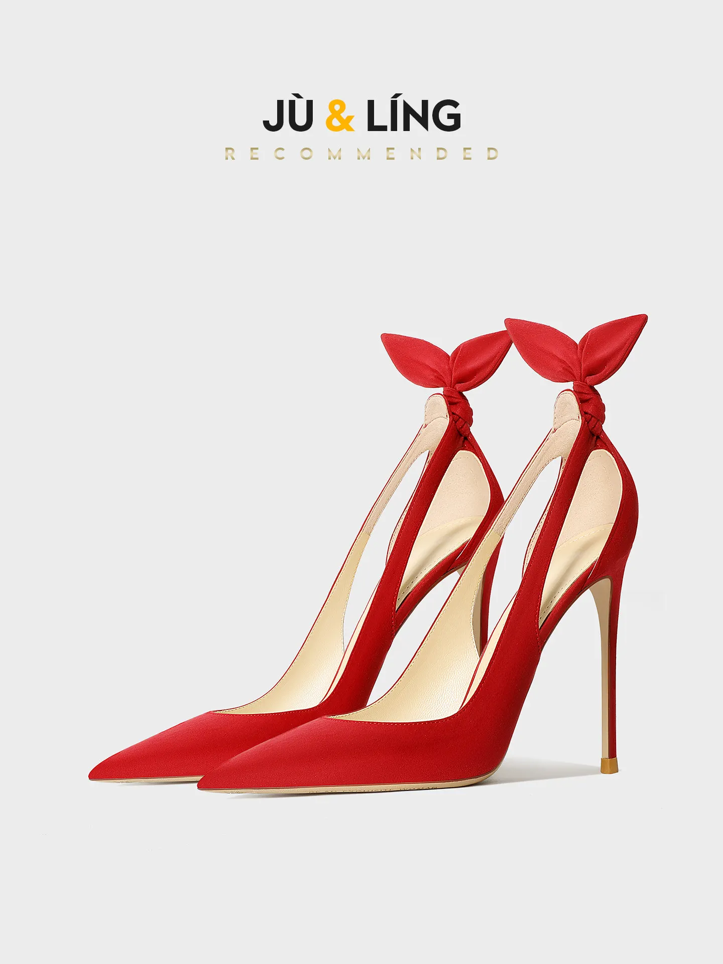 French red pointed shallow mouth single shoe women's slim heel high heels butterfly bow sexy design rabbit ear women's shoes
