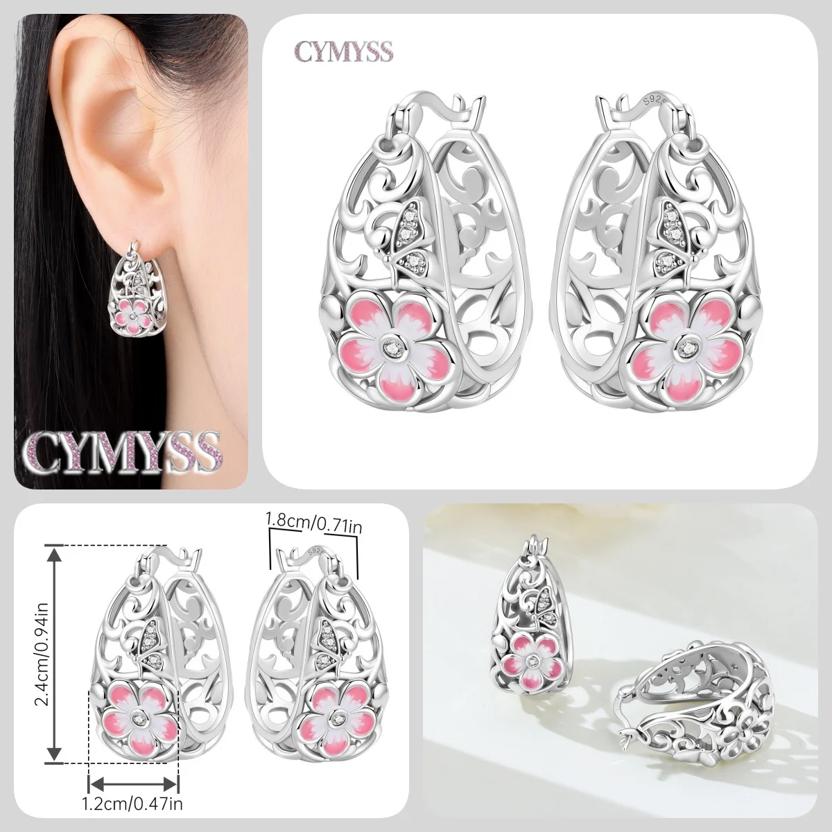 Heißer Verkauf 2026 Original 925 Sterling Silber Türkis Zirkon Blaue Blumen Ohrringe Schmuck Creolen Damen Party Trendige Geschenke – Detail 35