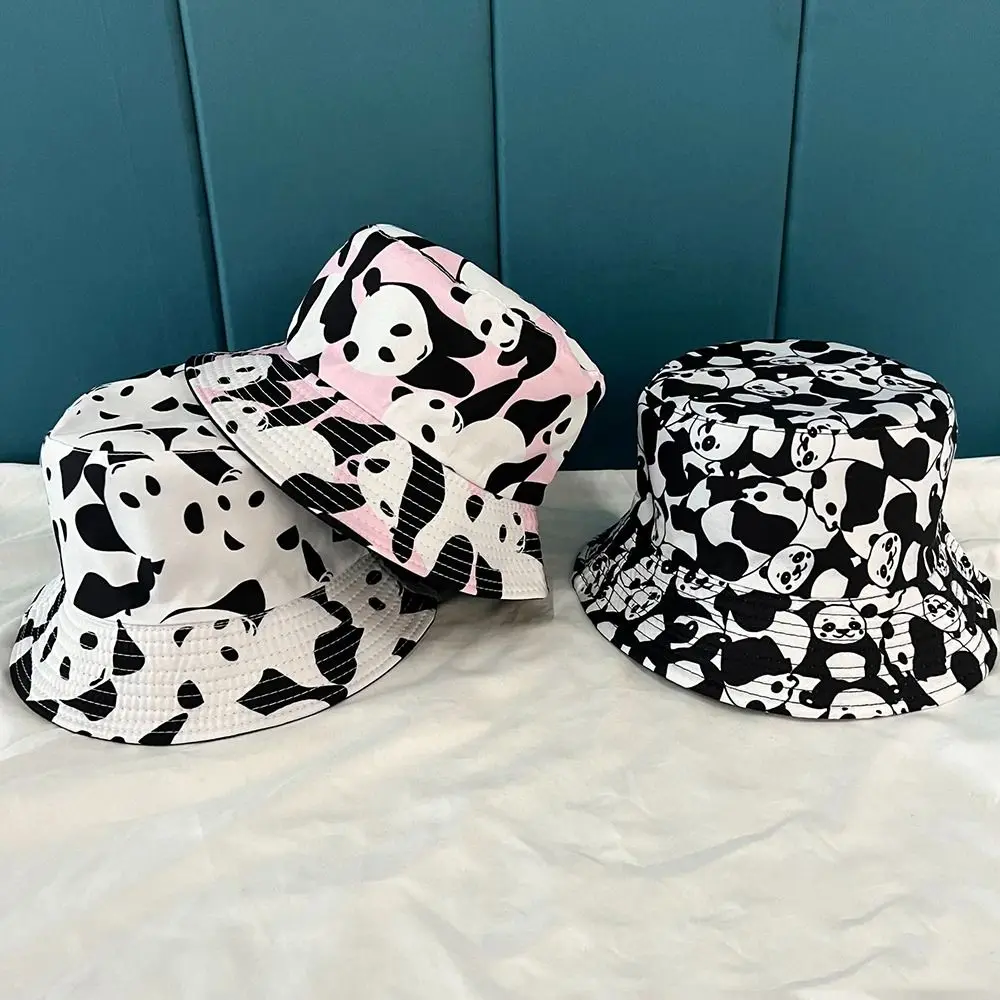 Panda Print Bucket Hat Casual Wide Brim Dacron Sun Cap Fisherman Hat