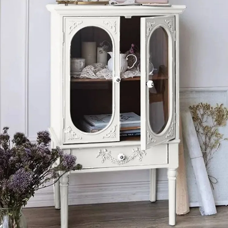 French retro small cabinet light luxury display storage cabinet sofa bedroom display cabinet European old decorative
