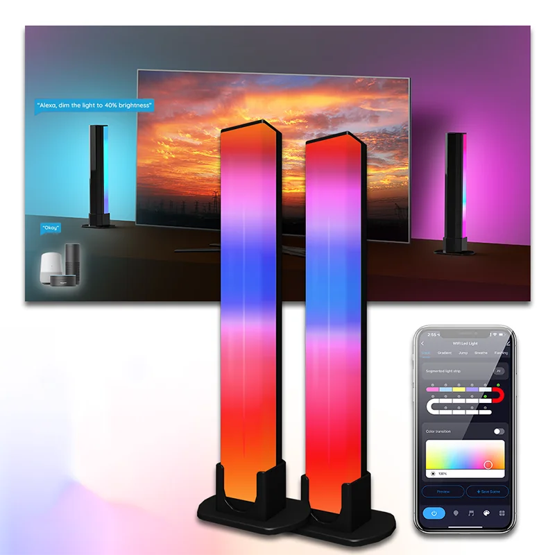 

Светодиодные ритмичные светильники RGB с изменением цвета, управлением через смарт-приложение, синхронизацией с музыкой, настольная декоративная лампа для телевизора, компьютера, создания игровой атмосферы