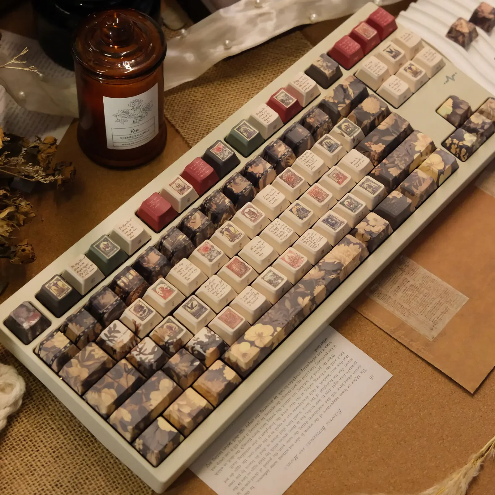 Old Shanghai Theme Key cap Dye sub Keycaps Set for 61/64/68/75/98 Cherry MX Switches Gaming Wooting60he Mechanical Keyboard cap