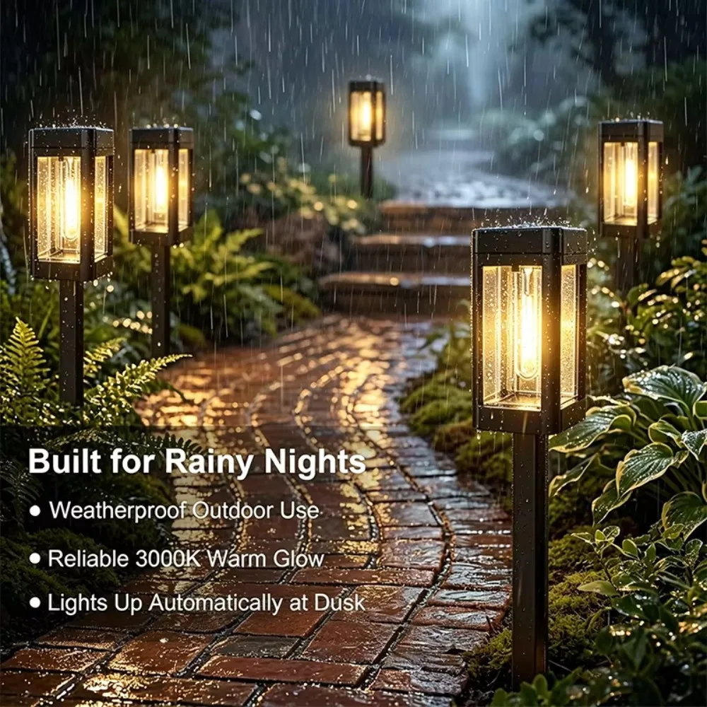 Upgraded Solar Panel Lawn Path Lights All Night Lighting Waterproof Outdoor Garden Walkway Yard Decorative Lamp 4Pack 5