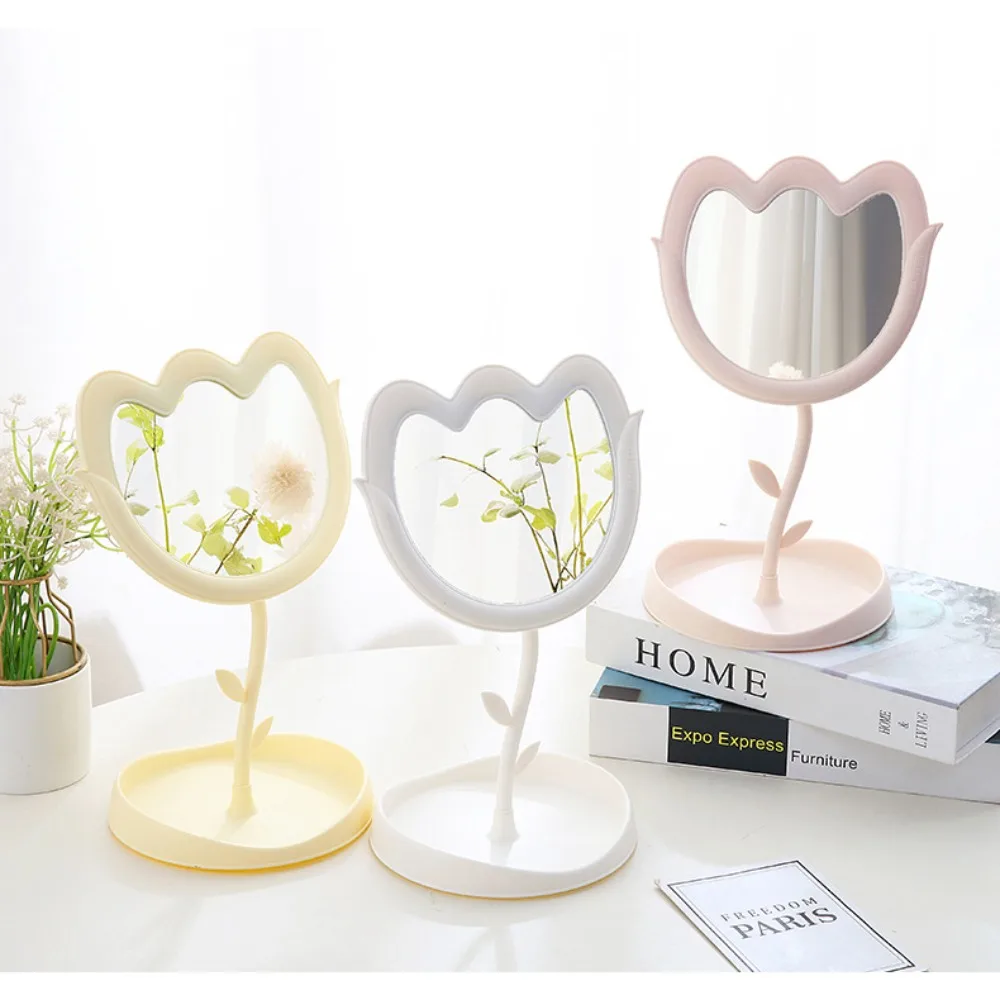 Cute Tulip Shaped Dressing Mirror Classic High-definition Desktop Makeup Mirror Detachable Single Side Table Mirror Dormitory