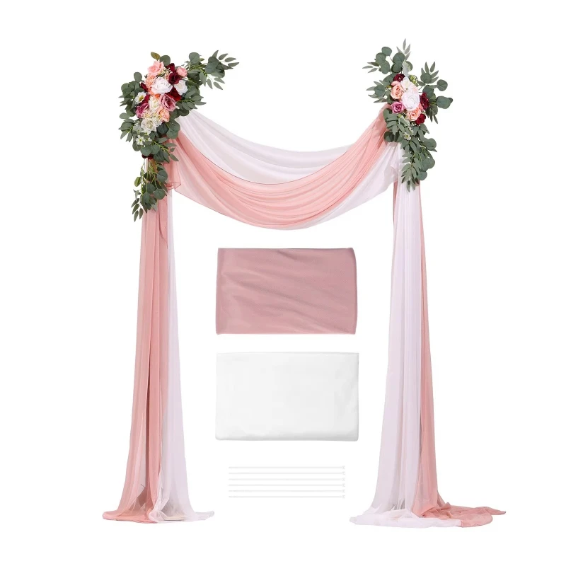 Wedding Arch Artificial Flower Set, Pink Flower Curtain Arrangement Set