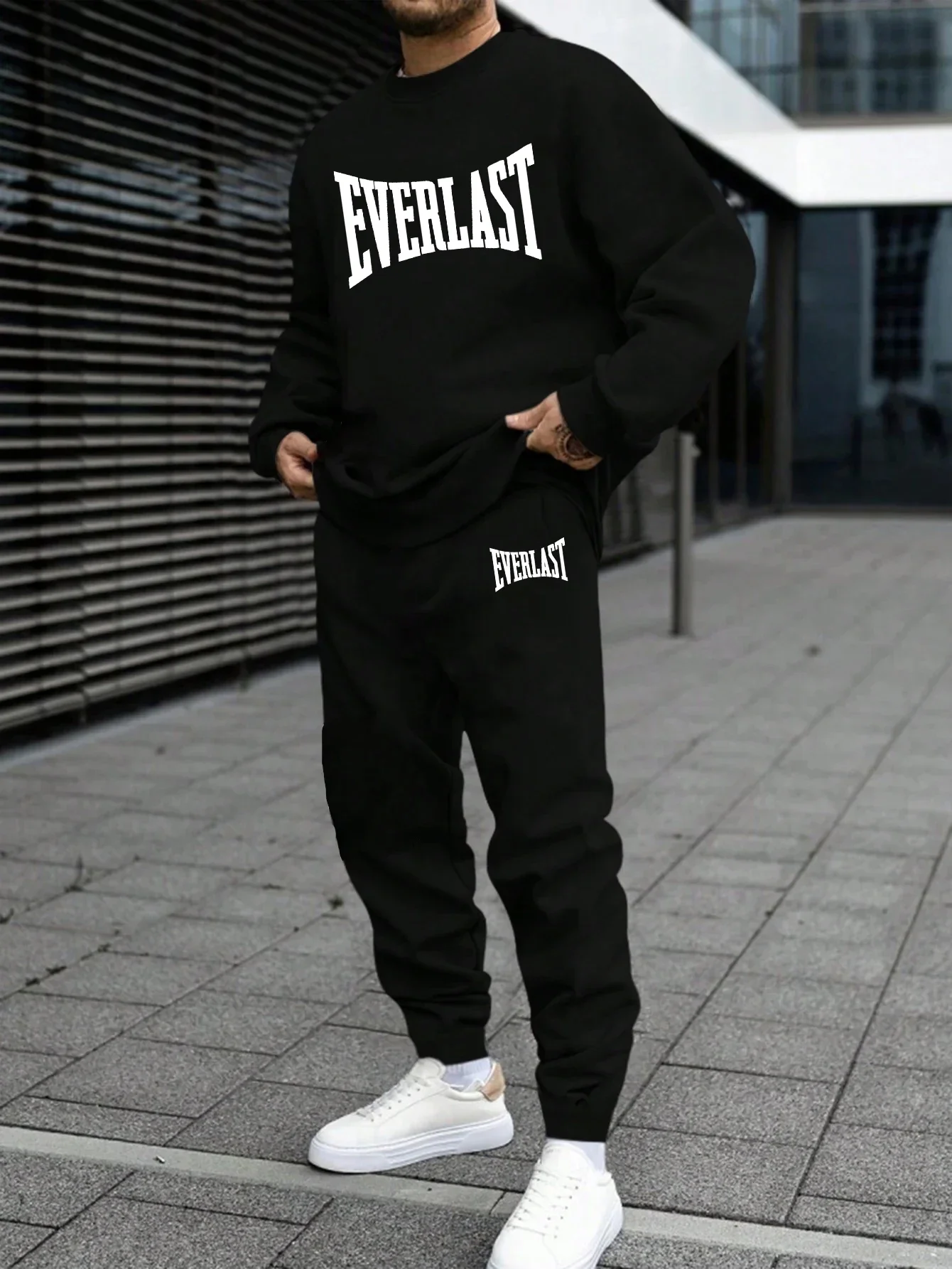 

2025 Men's casual autumn and winter fashion personal sweatshirt round neck sweatshirt + sports trousers