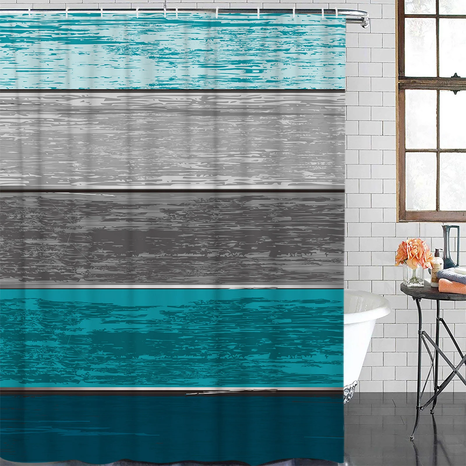 Vintage Wood Grain Blue Gray Gradient Waterproof Bathroom Decoration Shower Curtain Printed Bath Curtains Bathroom Accessories