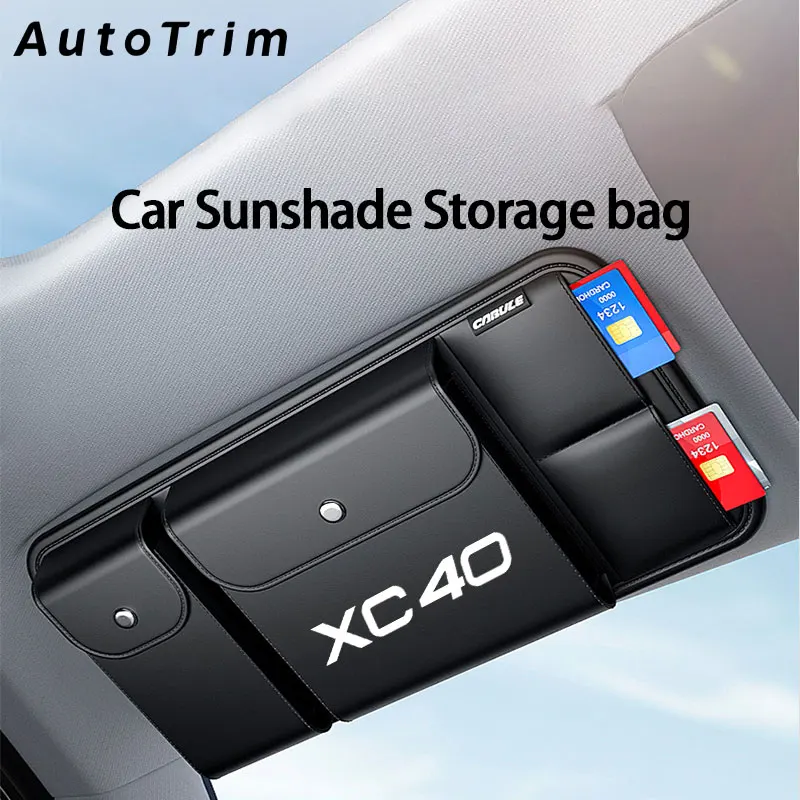 

Luxury Car Sun Visor Organizer Leahter Multi-Pocket Auto Storage Glasses Box Ticket Card Holder Storage Bag for Volvo XC40
