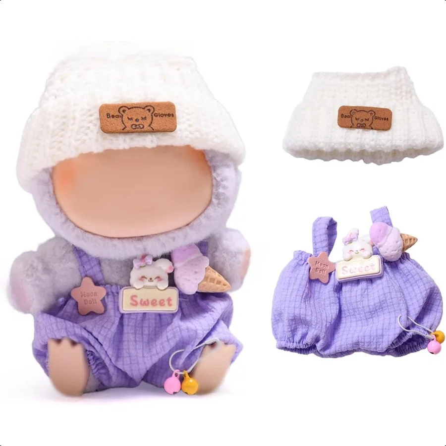 

17 cm Doll Clothes No Doll Premium Doll Clothing Accories Purple Back Dr Set Knit Hat + Hair Clip + Plush Back Pants(Style G)