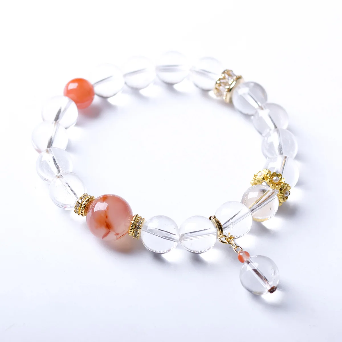 2026 New Chinese Style Natural White Crystal and Red Agate Bracelet Prayer Beads for Good Luck Gifts