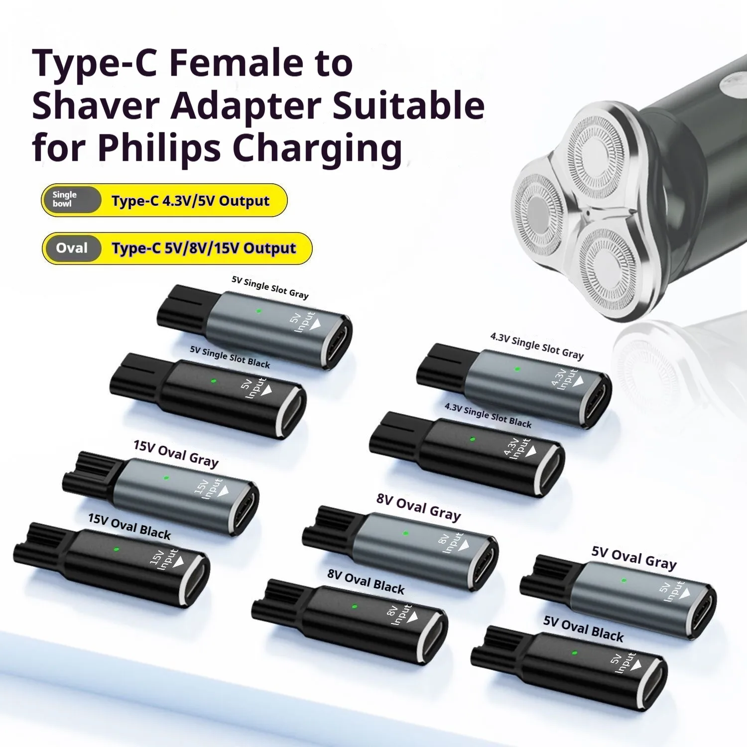 

USB-C Port Charging Converter Charging Adapter for Philips Electric Shavers/Hair Clippers (5V/8V/15V)