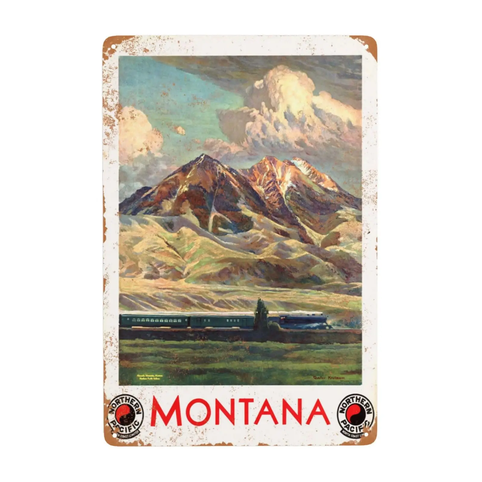 Montana Northern Pacific Railroad Travel Metal Signs Aluminum Sign, Chic Vintage Tin Signs, Retro Rusty Traces, Classic Designs,